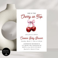 Modern Cherry On Top Pink Bow Baby Shower