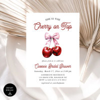 Modern Cherry On Top Pink Bow Bridal Shower