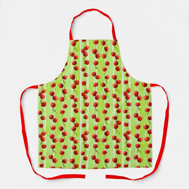 Modern cherry pattern black apron (Front)