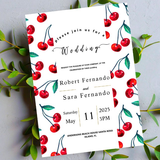 Modern cherry pattern Garden elegant wedding Party Invitation (Creator Uploaded)