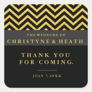 Modern Chevron Black & Gold Elegant Favour Sticker