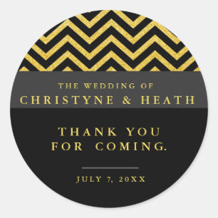 Modern Chevron Black & Gold Elegant Party Sticker