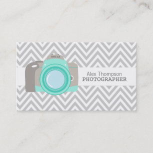 Modern Chevron DSLR Camera Photographer Business Business Card