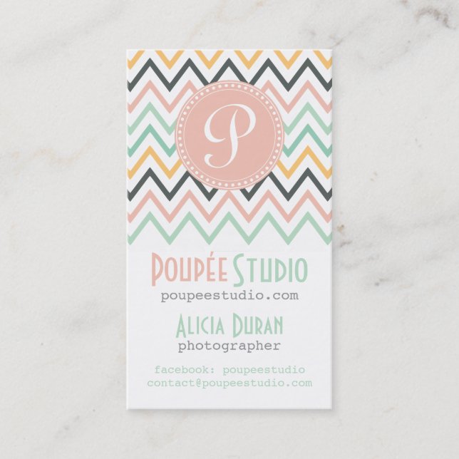 Modern Chevron Elegant Personalised Professional Business Card (Front)