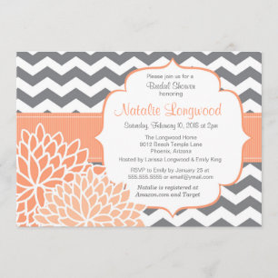 Modern Chevron Floral baby or bridal shower peach Invitation