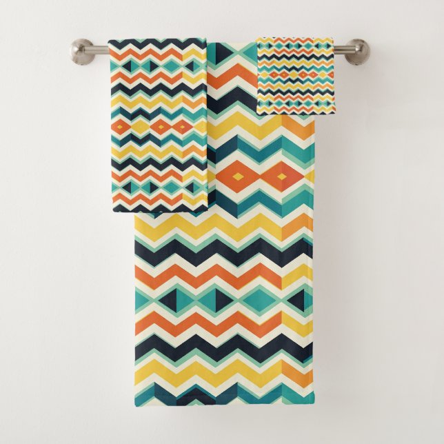 modern chevron Geometric pattern Bath Towel Set (Insitu)