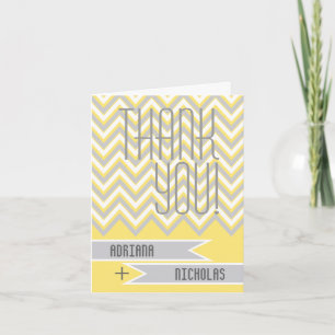 Modern chevron grey, yellow wedding Thank You Card