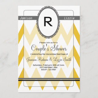 Modern Chevron invitation with Monogram-grey chevr