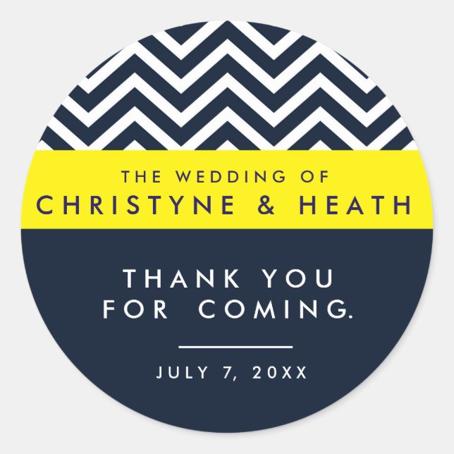 Modern Chevron Navy Blue Yellow Party Sticker (Front)