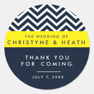 Modern Chevron Navy Blue Yellow Party Sticker