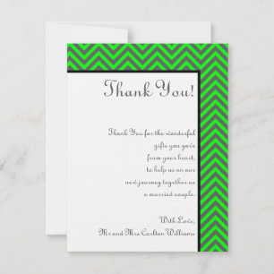 Modern Chevron Neon Green/Grey Thank You Card