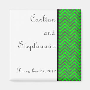 Modern Chevron Neon Green/Grey Wedding Magnet