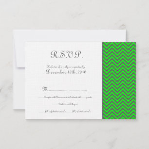 Modern Chevron Neon Green/Grey Wedding RSVP Card