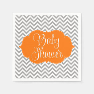 Modern Chevron Orange Grey Baby Shower Napkin