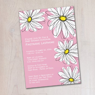 Modern Chevron pattern and daisy Baby Girl Shower Invitation