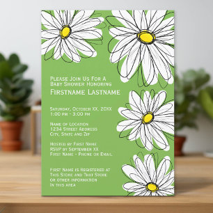 Modern Chevron pattern and daisy Baby Girl Shower Invitation
