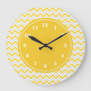 Modern Chevron Pattern Girly Yellow Large Clock