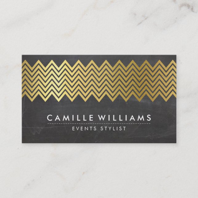 MODERN CHEVRON pattern gold foil chalkboard grey Business Card (Front)