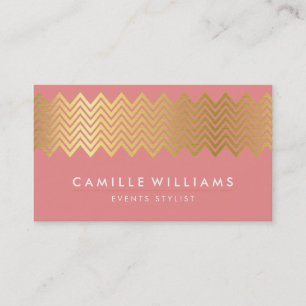 MODERN CHEVRON pattern gold foil trendy coral Business Card