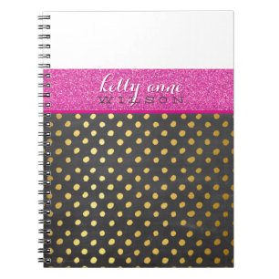 MODERN CHEVRON PATTERN gold glitter pink grey Notebook