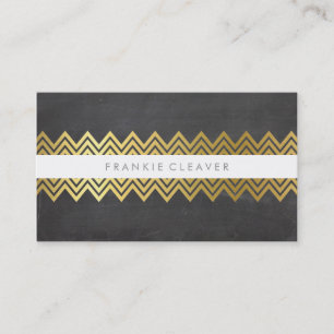 MODERN CHEVRON PATTERN trendy cool gold chalkboard Business Card