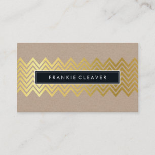 MODERN CHEVRON PATTERN trendy gold simple kraft Business Card