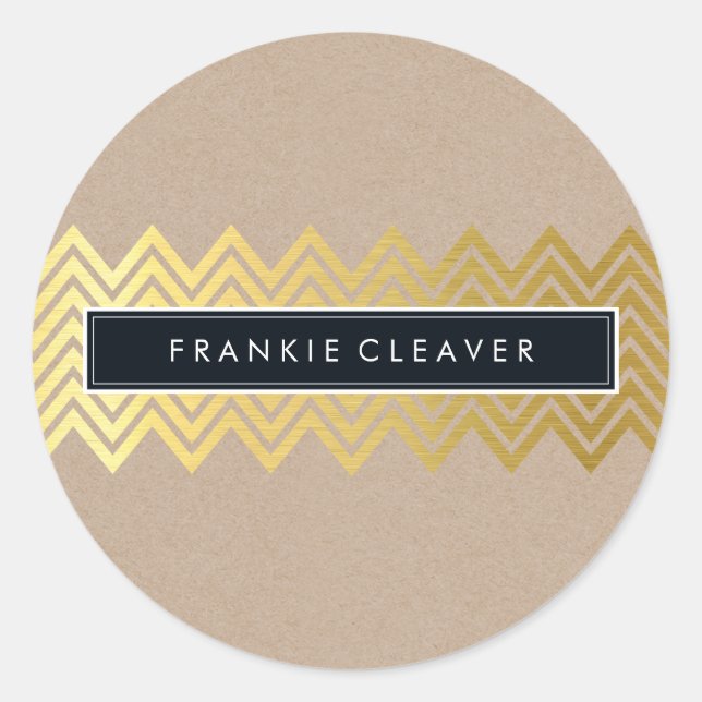 MODERN CHEVRON PATTERN trendy gold simple kraft Classic Round Sticker (Front)