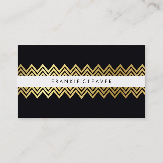 MODERN CHEVRON PATTERN trendy simple gold black Business Card (Front)