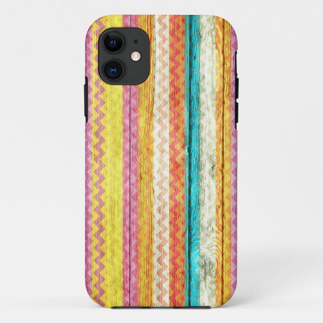 Modern Chevron Pattern Wooden Case-Mate iPhone Case (Back)