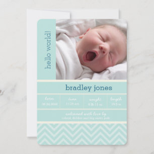 Modern Chevron Photo Birth Announcement Card