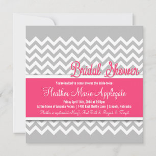 Modern Chevron Pink Grey Bridal Shower Invitation