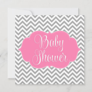 Modern Chevron Pink Grey Girl Baby Shower Invitation