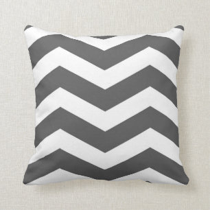 Modern Chevron Stripes in Charcoal Grey and White Cushion