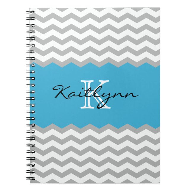 Modern Chevron Turquoise Accent Monogram Notebook (Front)