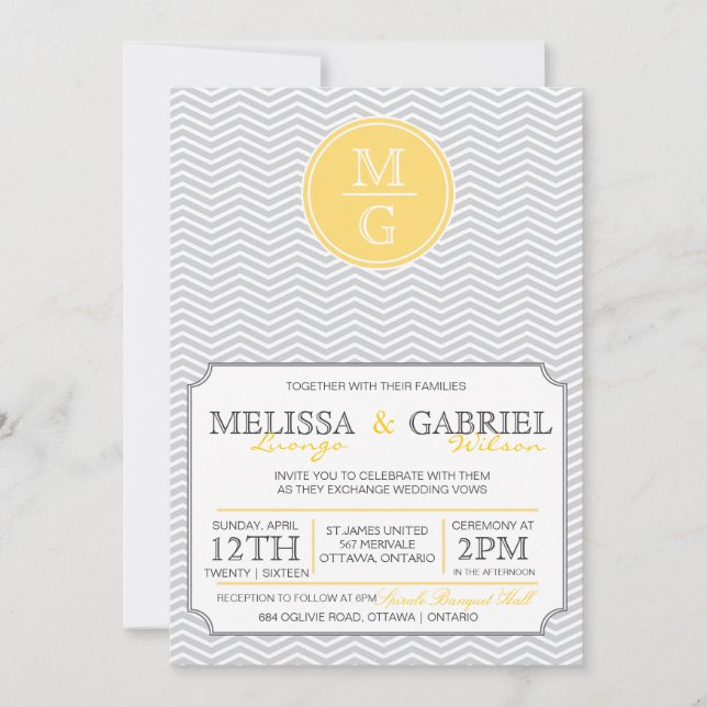 Modern Chevron Wedding Invitation Yellow (Front)
