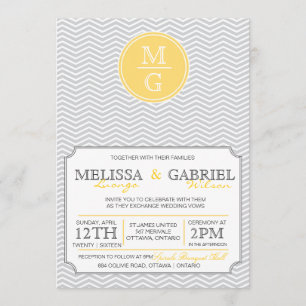 Modern Chevron Wedding Invitation Yellow