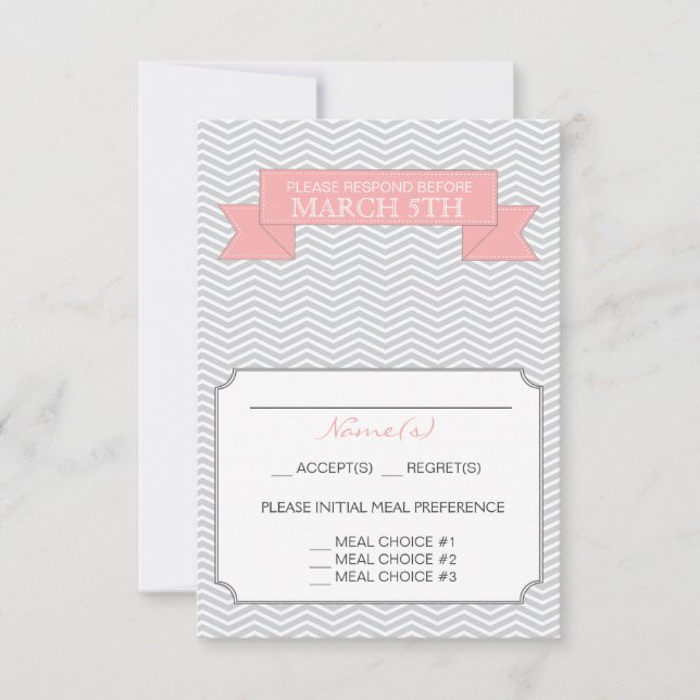 Modern Chevron Wedding Reply Card Pink (Front)