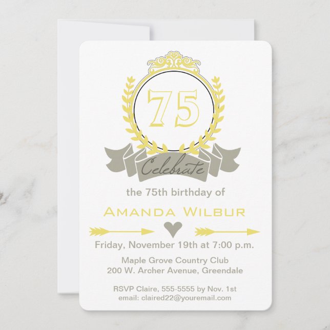 Modern Chevron Yellow Grey Birthday Invitation (Front)
