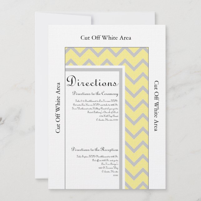 Modern Chevron Yellow/Grey Wedding Directions Card (Front)