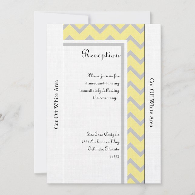 Modern Chevron Yellow/Grey Wedding Reception Card (Front)