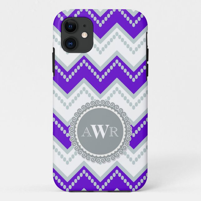 Modern Chevron Zig Zag Monogrammed  Stripe Oval Case-Mate iPhone Case (Back)