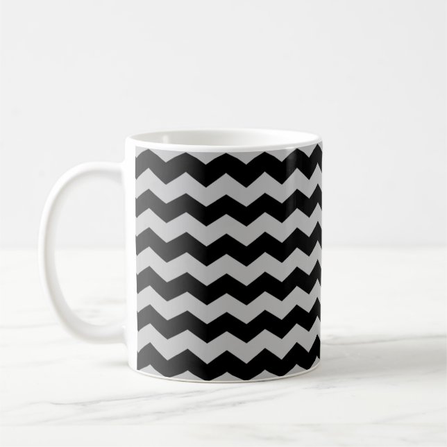 Modern Chevron ZigZag Black and Grey Stripes Mug (Left)