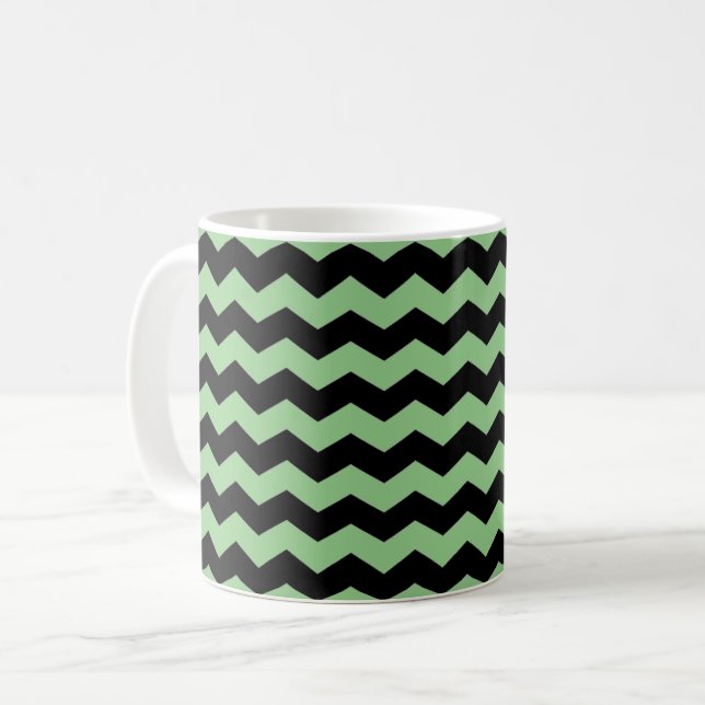 Modern Chevron ZigZag Black and Light Green Coffee Mug (Front Left)