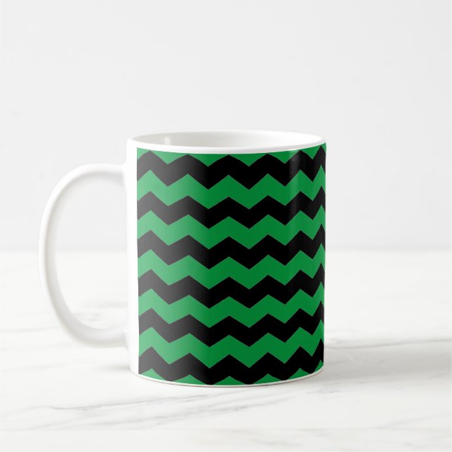 Modern Chevron ZigZag Black & Green Stripes Coffee Mug (Left)
