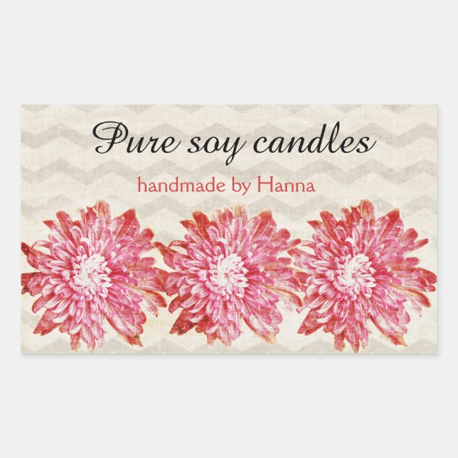 Modern chevron zigzag pattern with pink flower rectangular sticker (Front)