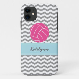 Modern Chevron Zigzag Pink Volleyball iPhone Case
