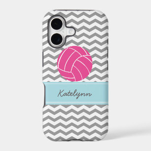 Modern Chevron Zigzag Pink Volleyball iPhone Case