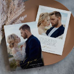 Modern Chic 2 Photo Gold Foil Thank You Card<br><div class="desc">Simple and modern wedding photo thank you card with an additional photo and custom text on the back. You can use this card for a wedding,  bridal shower,  engagement,  anniversary,  or any special event. For more advanced customisation of this design,  please click the BLUE DESIGN TOOL BUTTON.</div>