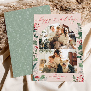 Modern Chic 2 Photo Greenery Holiday Card
