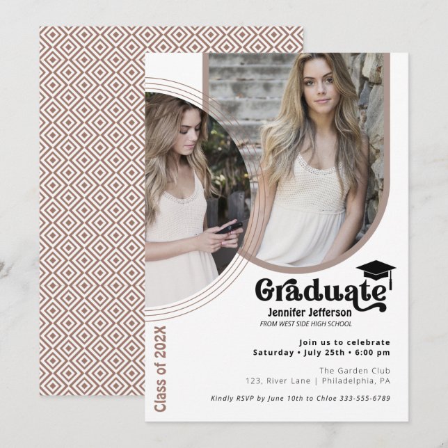 Modern Chic 2 photos Graduation Party earth tones Holiday Card (Front/Back)